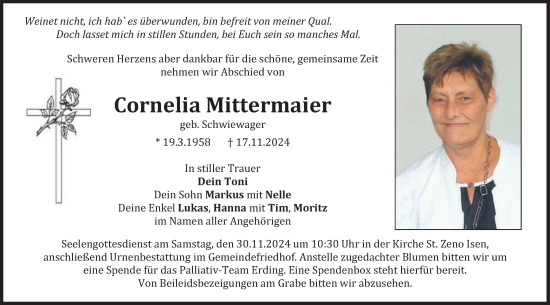 Traueranzeige von Cornelia Mittermaier von merkurtz