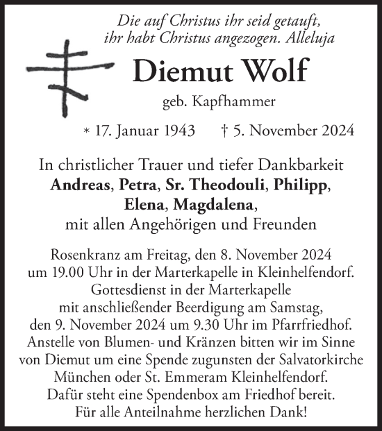 Traueranzeige von Diemut Wolf von merkurtz