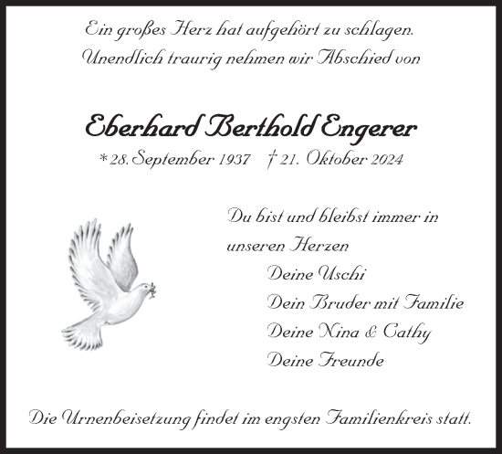 Traueranzeige von Eberhard Berthold Engerer von merkurtz