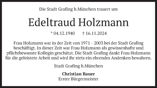 Traueranzeige von Edeltraud Holzmann