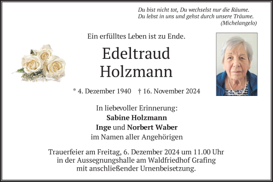 Traueranzeige von Edeltraud Holzmann von merkurtz