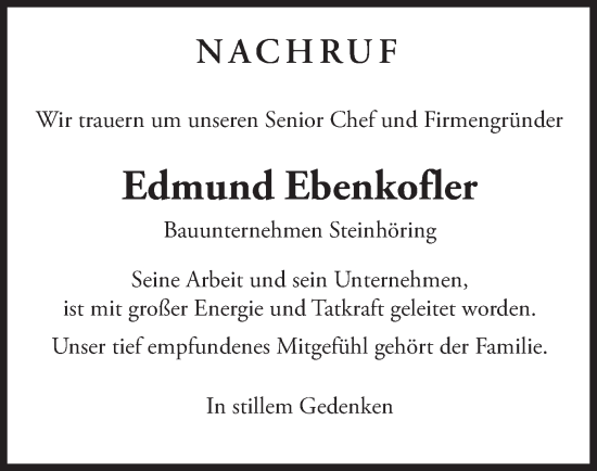 Traueranzeige von Edmund Ebenkofler von merkurtz