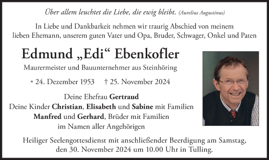 Traueranzeige von Edmund Ebenkofler von merkurtz