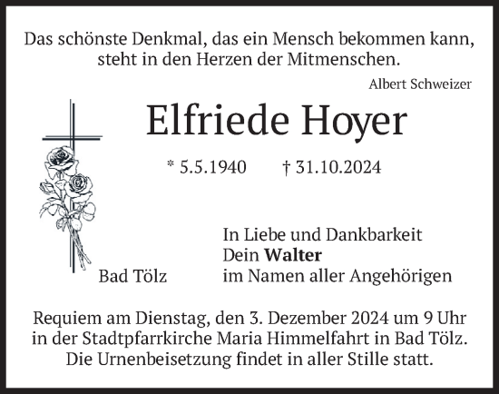 Traueranzeige von Elfriede Hoyer von merkurtz