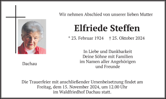 Traueranzeige von Elfriede Steffen von merkurtz