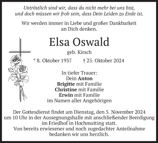 Traueranzeige von Elsa Oswald von merkurtz