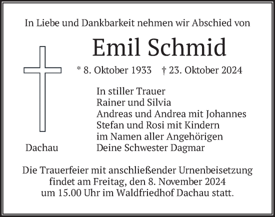 Traueranzeige von Emil Schmid von merkurtz