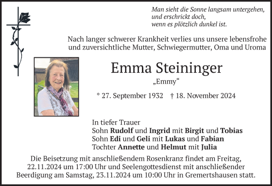 Traueranzeige von Emma Steininger von merkurtz