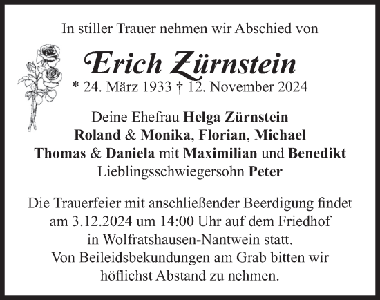 Traueranzeige von Erich Zürnstein von merkurtz