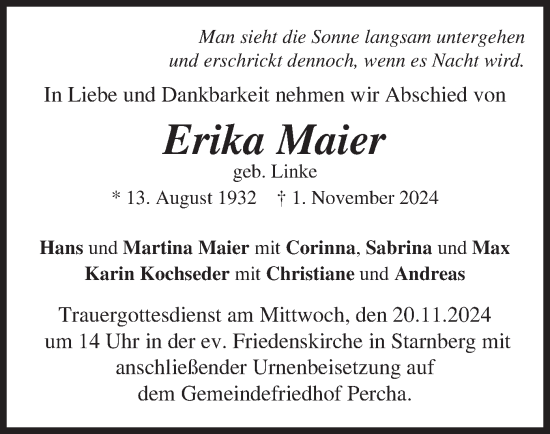 Traueranzeige von Erika Maier von merkurtz