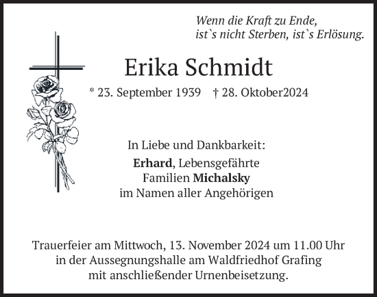 Traueranzeige von Erika Schmidt von merkurtz