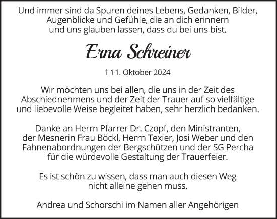 Traueranzeige von Erna Schreiner von merkurtz