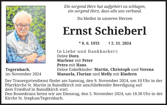 Traueranzeige von Ernst Schieberl von merkurtz