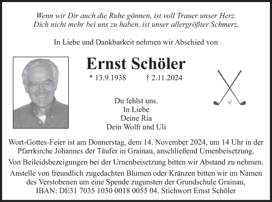 Traueranzeige von Ernst Schöler von merkurtz