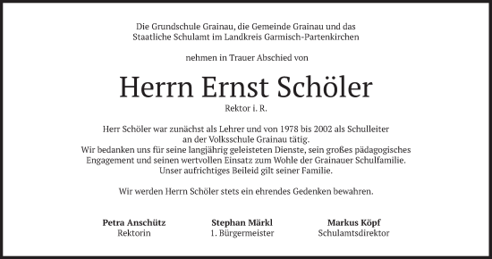 Traueranzeige von Ernst Schöler von merkurtz