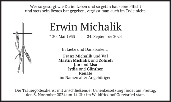 Traueranzeige von Erwin Michalik von merkurtz