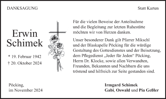 Traueranzeige von Erwin Schimek von merkurtz