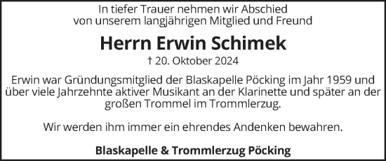 Traueranzeige von Erwin Schimek von merkurtz