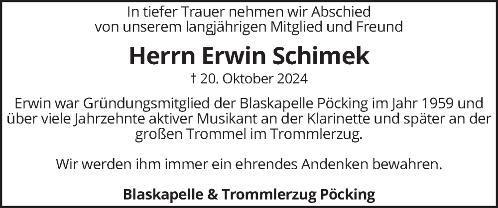  Traueranzeige für Erwin Schimek vom 02.11.2024 aus merkurtz