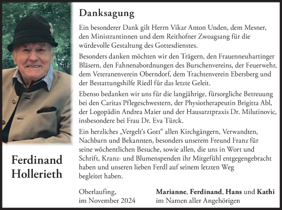 Traueranzeige von Ferdinand Hollerieth von merkurtz