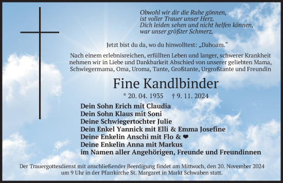 Traueranzeige von Fine Kandlbinder von merkurtz