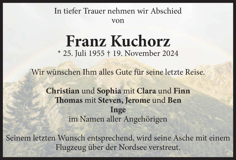  Traueranzeige für Franz Kuchorz vom 23.11.2024 aus merkurtz