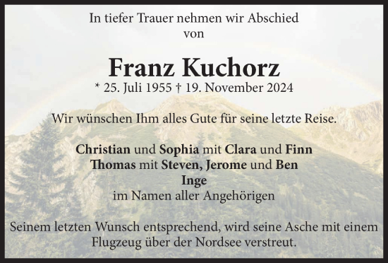 Traueranzeige von Franz Kuchorz von merkurtz