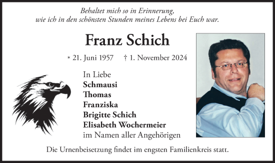 Traueranzeige von Franz Schich von merkurtz