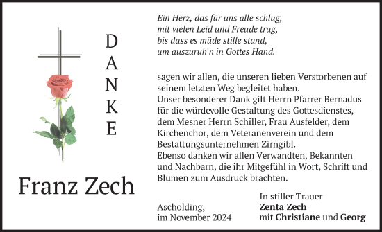 Traueranzeige von Franz Zech von merkurtz