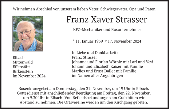 Traueranzeige von Franz Xaver Strasser von merkurtz