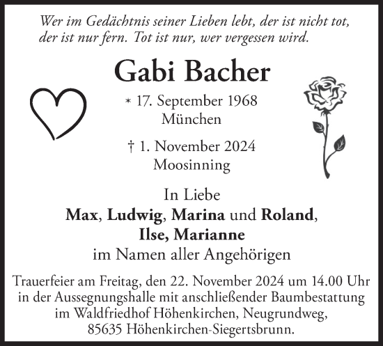 Traueranzeige von Gabi Bacher von merkurtz