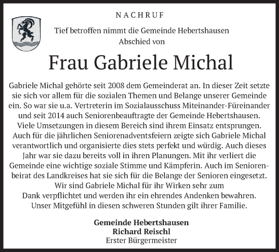 Traueranzeige von Gabriele Michal von merkurtz