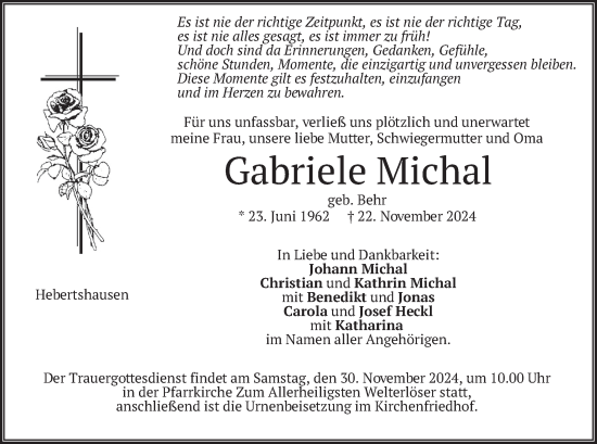 Traueranzeige von Gabriele Michal von merkurtz