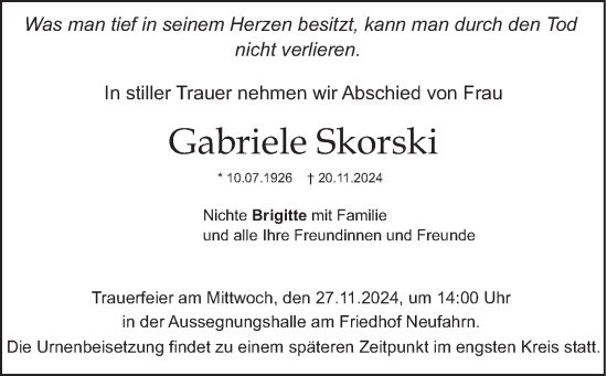 Traueranzeige von Gabriele Skorski von merkurtz