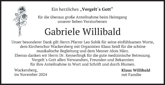 Traueranzeige von Gabriele Willibald von merkurtz