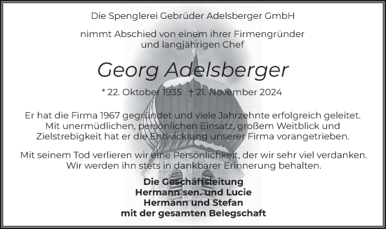 Traueranzeige von Georg Adelsberger von merkurtz