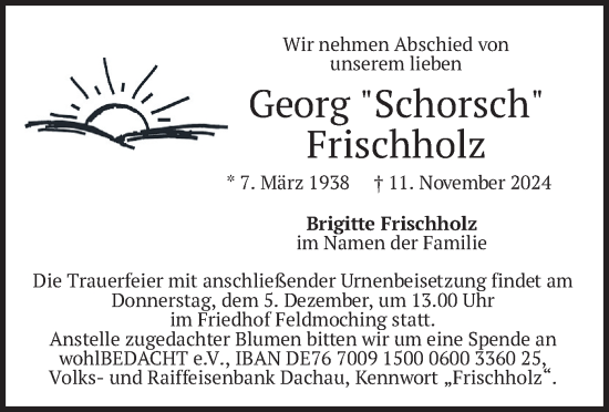 Traueranzeige von Georg Frischholz von merkurtz