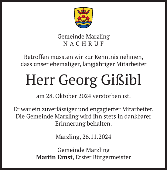 Traueranzeige von Georg Gißibl von merkurtz