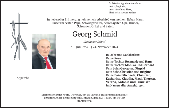 Traueranzeige von Georg Schmid von merkurtz