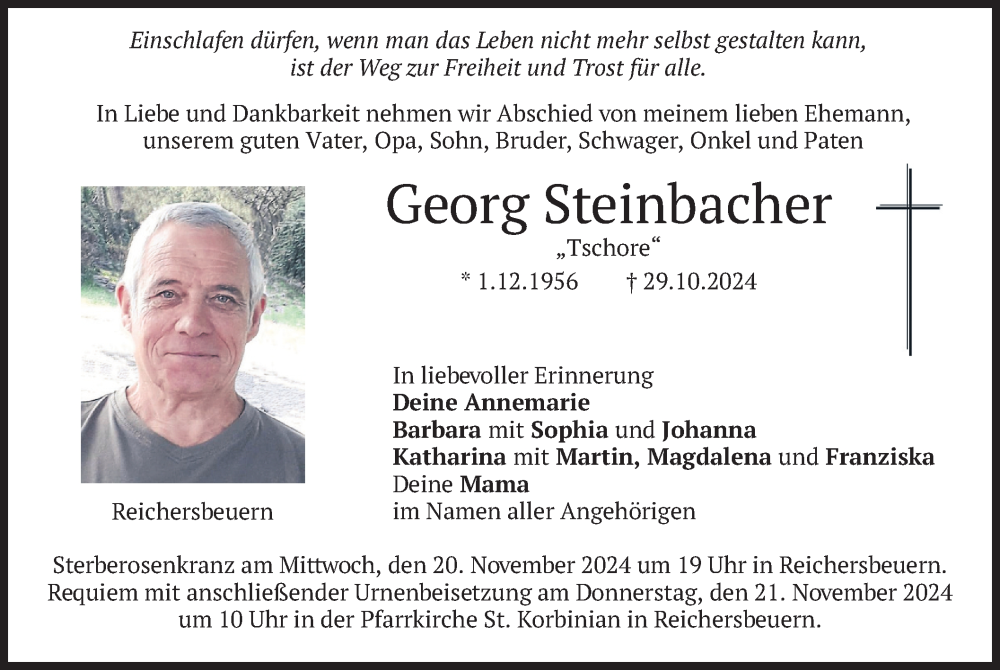  Traueranzeige für Georg Steinbacher vom 16.11.2024 aus merkurtz