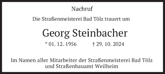 Traueranzeige von Georg Steinbacher von merkurtz