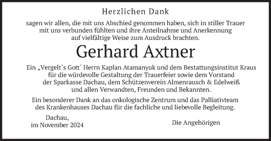 Traueranzeige von Gerhard Axtner von merkurtz