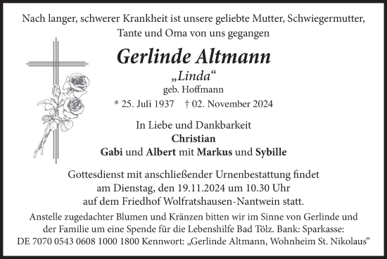 Traueranzeige von Gerlinde Altmann von merkurtz