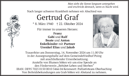 Traueranzeige von Gertrud Graf von merkurtz