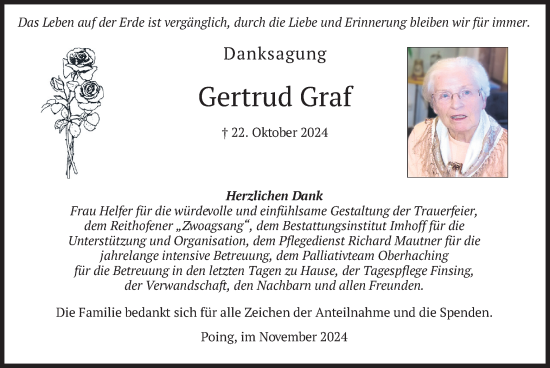 Traueranzeige von Gertrud Graf