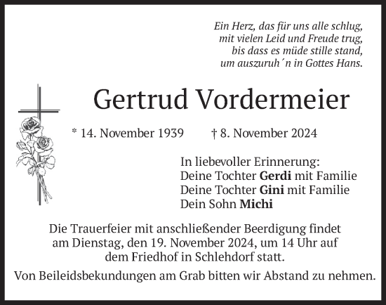 Traueranzeige von Gertrud Vordermeier von merkurtz