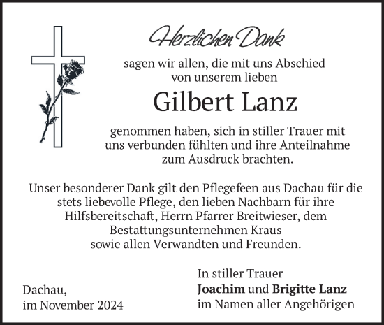 Traueranzeige von Gilbert Lanz von merkurtz