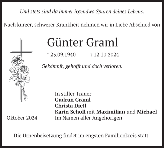 Traueranzeige von Günter Graml von merkurtz