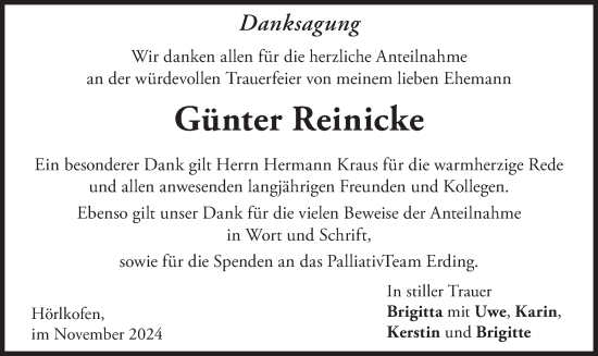 Traueranzeige von Günter Reinicke von merkurtz