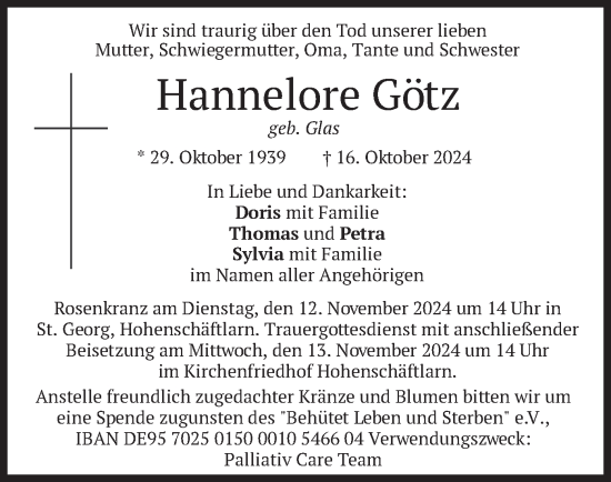 Traueranzeige von Hannelore Götz von merkurtz